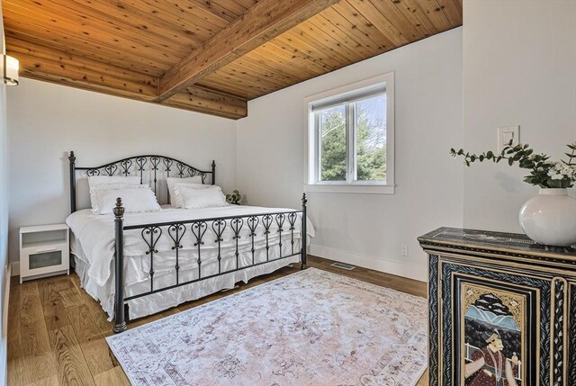 17 Wagon Wheel Rd, Winchester, MA 01890 - bedroom with wood ceiling with exposed beams, baseboards, and wood finished floors