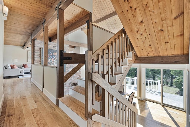 17 Wagon Wheel Rd, Winchester, MA 01890 - stairs featuring wood ceiling and hardwood / wood-style flooring