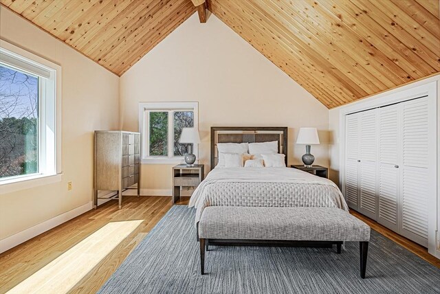 17 Wagon Wheel Rd, Winchester, MA 01890 - bedroom featuring wood finished floors, wooden ceiling, baseboards, and a closet