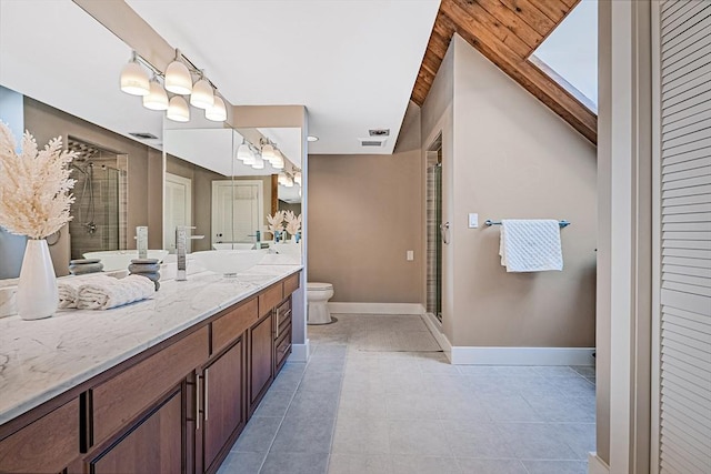 17 Wagon Wheel Rd, Winchester, MA 01890 - full bath with toilet, vanity, a shower stall, baseboards, and tile patterned flooring