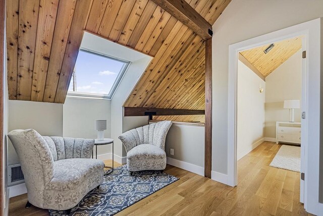 17 Wagon Wheel Rd, Winchester, MA 01890 - sitting room featuring lofted ceiling, wood finished floors, wood ceiling, and baseboards