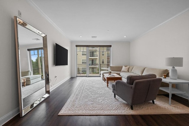 69 Foundry St Unit 305, Wakefield, MA 01880 - living area featuring dark wood-style floors and crown molding