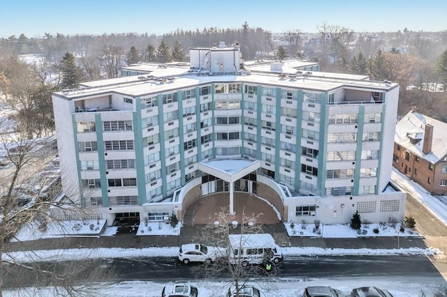 view of snow covered property