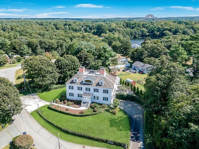 aerial view with a water view