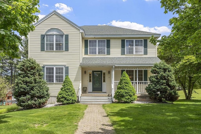 4 Quail Run Dr, Methuen, MA 01844 - traditional home with a porch, a front lawn, and roof with shingles