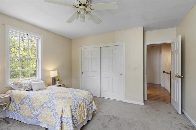 4 Quail Run Dr, Methuen, MA 01844 - bedroom with a closet, carpet floors, baseboards, and a ceiling fan