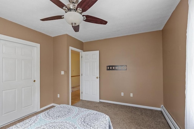 4 Quail Run Dr, Methuen, MA 01844 - carpeted bedroom featuring a baseboard heating unit, baseboards, and a ceiling fan