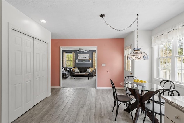 4 Quail Run Dr, Methuen, MA 01844 - dining room featuring light wood-style flooring, baseboards, a ceiling fan, and recessed lighting