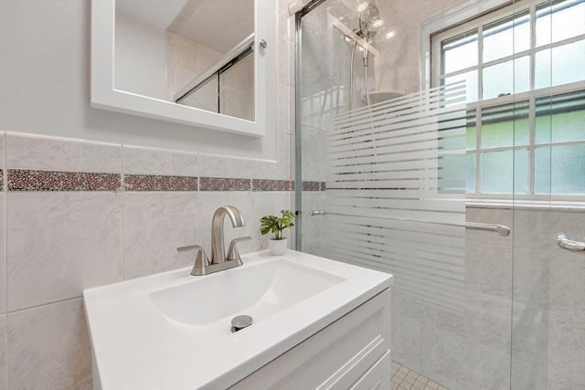 7 Hammond Pond Pkwy Unit 1, Newton, MA 02467 - full bath with tile walls, a shower stall, and vanity