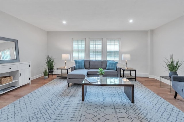 7 Hammond Pond Pkwy Unit 1, Newton, MA 02467 - living room featuring baseboards, wood finished floors, and recessed lighting