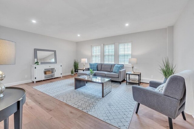 7 Hammond Pond Pkwy Unit 1, Newton, MA 02467 - living area featuring light wood-type flooring, baseboards, and recessed lighting