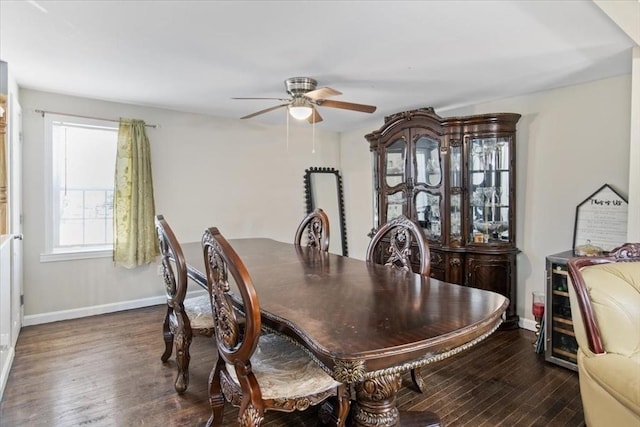 859 Pleasant St, Canton, MA 02021 - dining room with dark wood-type flooring, ceiling fan, and baseboards