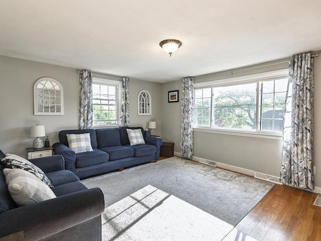 living room featuring baseboards and wood finished floors
