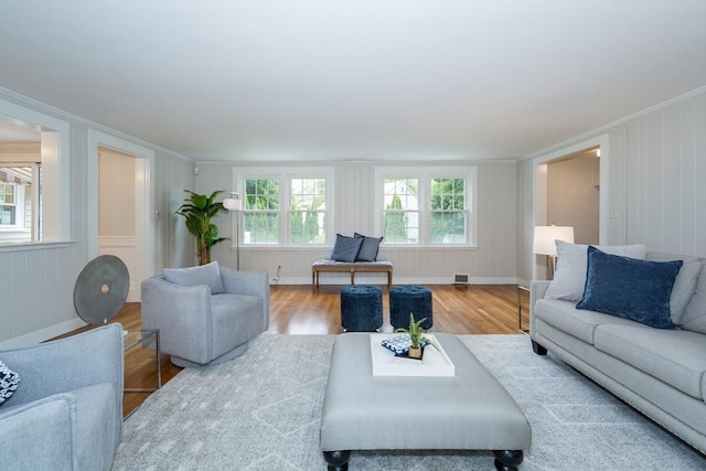 6 Gilbert Rd, Natick, MA 01760 - living room featuring crown molding, wood finished floors, and a decorative wall