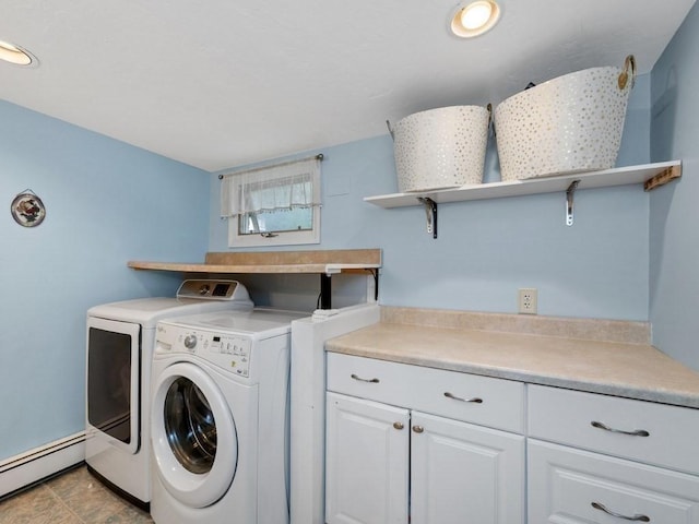 laundry area featuring separate washer and dryer and a baseboard heating unit