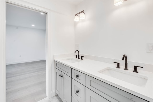 bathroom with vanity and wood-type flooring