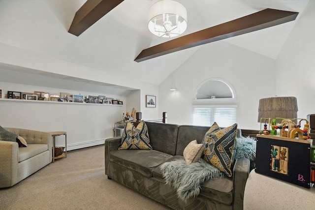 14 Turning Mill Ln Unit 14, Quincy, MA 02169 - carpeted living room featuring a chandelier and a baseboard radiator