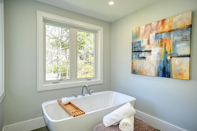 147 Ridge St, Arlington, MA 02474 - full bath featuring baseboards, recessed lighting, and a soaking tub