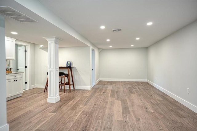 147 Ridge St, Arlington, MA 02474 - finished basement featuring visible vents, recessed lighting, and light wood-style floors
