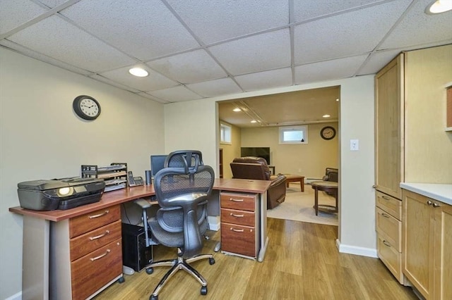 24 E St, Weymouth, MA 02189 - office area featuring light wood-type flooring, a paneled ceiling, and recessed lighting