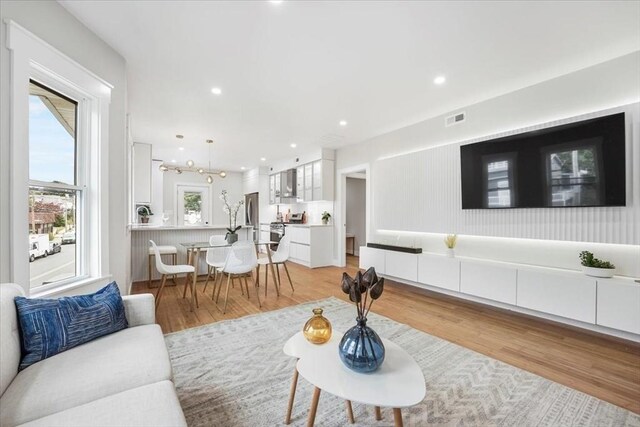86 Cypress St Unit 8-6, Watertown, MA 02472 - living area featuring light wood-style flooring and recessed lighting