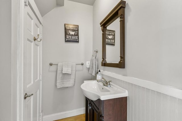 28 Mason, Salem, MA 01970 - bathroom featuring vanity, baseboards, and wood finished floors