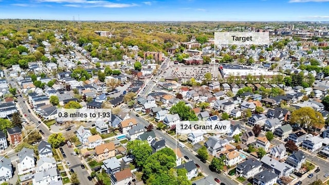 124 Grant Ave, Medford, MA 02155 - aerial view of property and surrounding area with nearby suburban area
