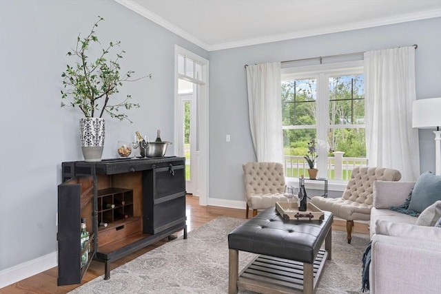 sitting room featuring crown molding and hardwood / wood-style floors