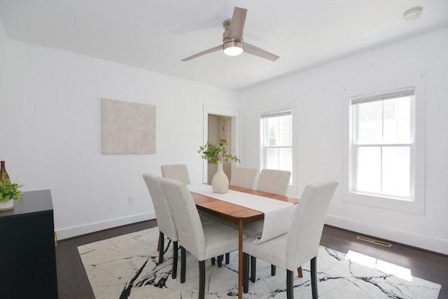 22 Chester Unit 22, Amesbury, MA 01913 - dining area featuring wood finished floors, a ceiling fan, and baseboards