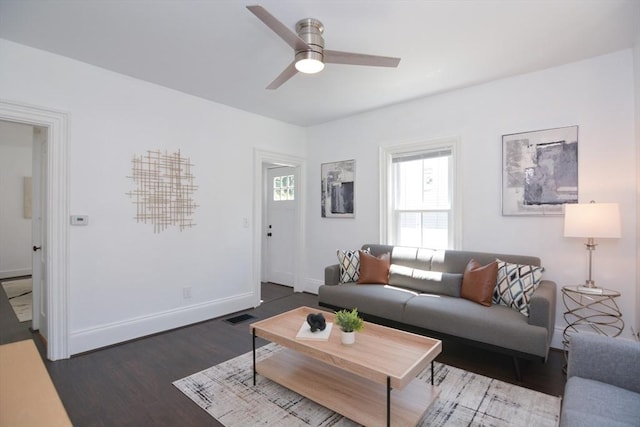 22 Chester Unit 22, Amesbury, MA 01913 - living area with a ceiling fan, wood finished floors, and baseboards