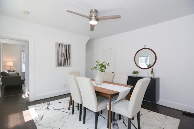 22 Chester Unit 22, Amesbury, MA 01913 - dining area with a ceiling fan, baseboards, and wood finished floors