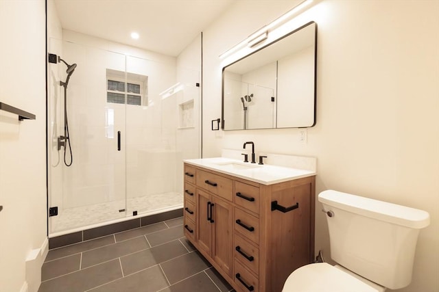 59 Dartmouth St Unit A, Somerville, MA 02145 - full bathroom featuring vanity, a stall shower, tile patterned floors, and recessed lighting