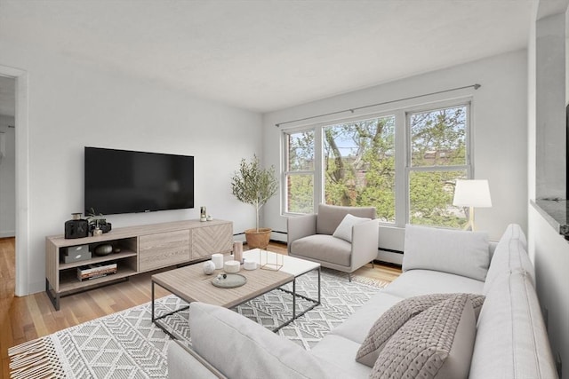 150 Main St Unit 12, Stoneham, MA 02180 - living room featuring wood finished floors, baseboard heating, and a baseboard heating unit