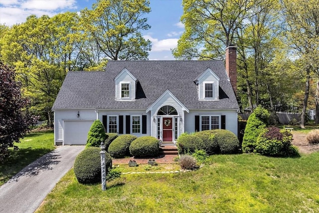 72 Rosemary Ln, Barnstable, MA 02632 - new england style home with a garage, a chimney, asphalt driveway, and a shingled roof