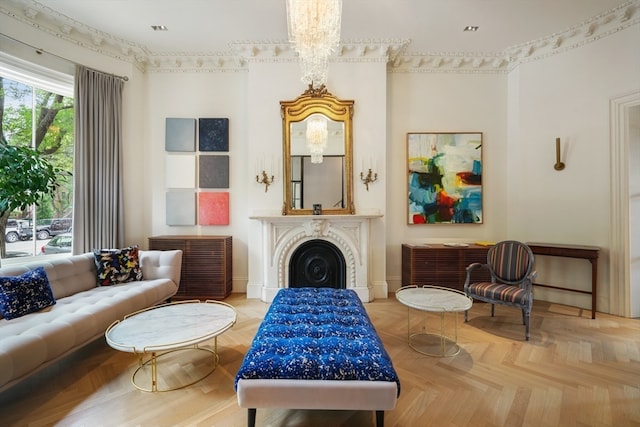 sitting room with light parquet floors