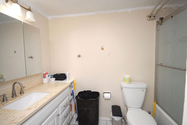 238 Brown Bear Xing Unit 238, Acton, MA 01720 - full bathroom with vanity, toilet, bath / shower combo with glass door, and crown molding