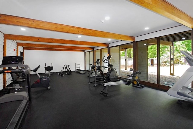 238 Brown Bear Xing Unit 238, Acton, MA 01720 - exercise room featuring beam ceiling and recessed lighting