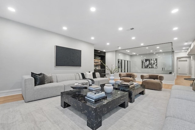 living room with light wood-type flooring