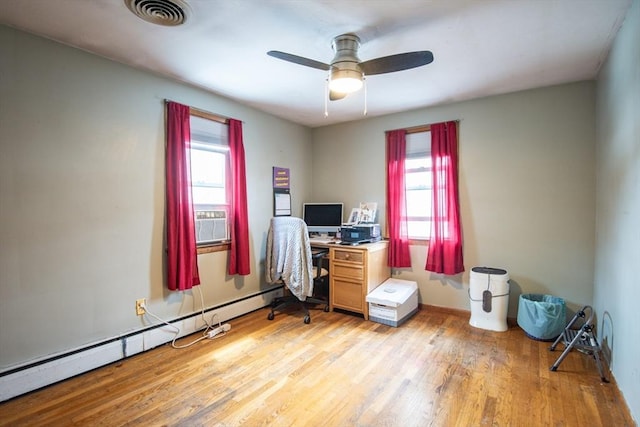 17 Lantern Rd, Revere, MA 02151 - office featuring baseboard heating, plenty of natural light, light wood-style flooring, and a ceiling fan