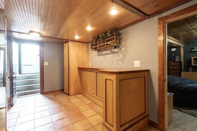 17 Lantern Rd, Revere, MA 02151 - indoor dry bar featuring wooden ceiling, light tile patterned floors, baseboards, and recessed lighting