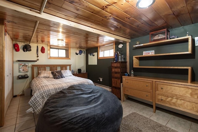 17 Lantern Rd, Revere, MA 02151 - bedroom featuring light tile patterned floors, wooden ceiling, and baseboard heating