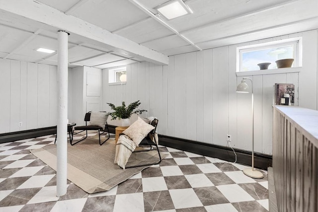6 Manomet Rd, Woburn, MA 01801 - below grade area featuring plenty of natural light, light flooring, and wood walls