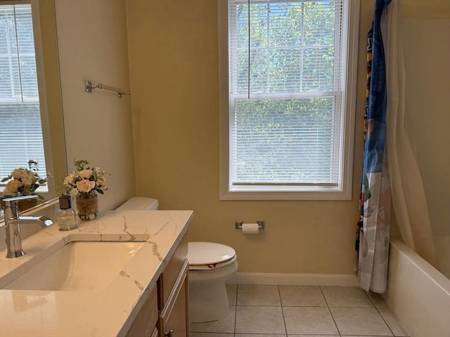 5 Samantha Way Unit 5, Acton, MA 01720 - full bath featuring tile patterned floors, toilet, vanity, baseboards, and shower / bath combo with shower curtain