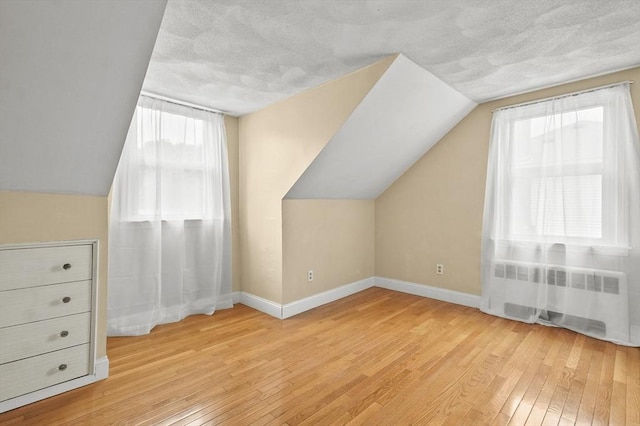 23 Ivan St, Lexington, MA 02420 - bonus room featuring light wood-style floors, lofted ceiling, radiator, a textured ceiling, and healthy amount of natural light