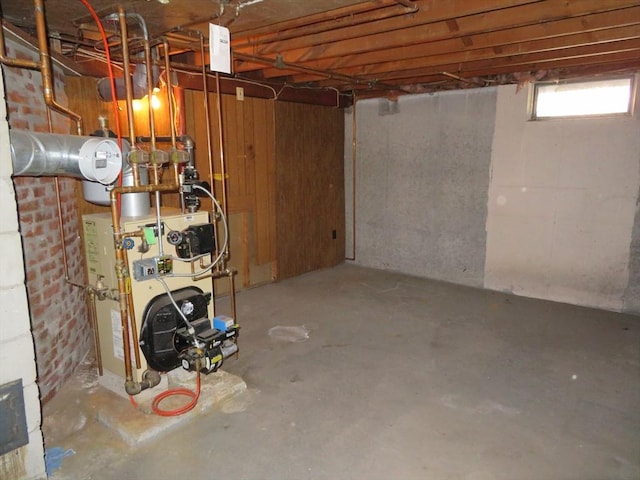 below grade area featuring a heating unit