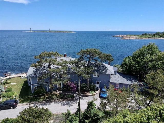 aerial view featuring a water view