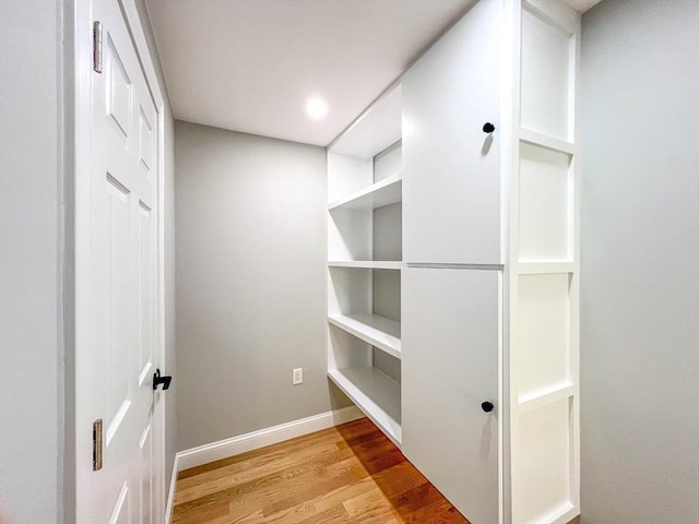 walk in closet with light wood-style flooring