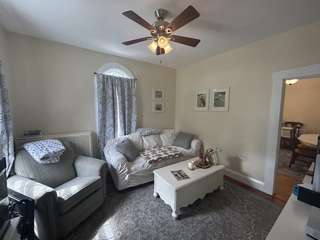 36 Edwards St, Quincy, MA 02169 - living room with wood finished floors, ceiling fan, and baseboards