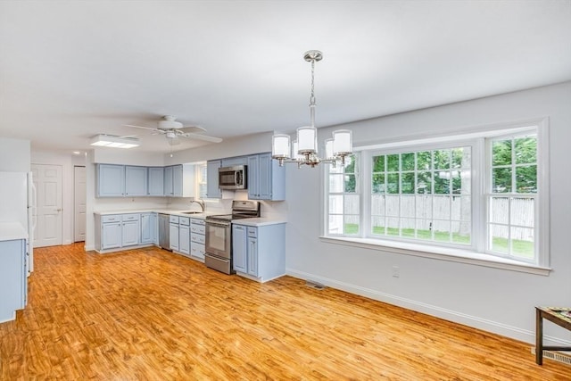 24 Emerald Ln, Falmouth, MA 02536 - kitchen featuring stainless steel appliances, gray cabinets, light countertops, and plenty of natural light
