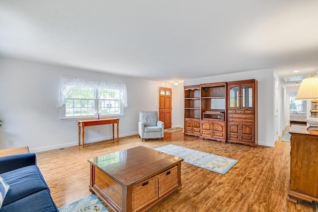 24 Emerald Ln, Falmouth, MA 02536 - living room featuring light wood-style flooring and baseboards